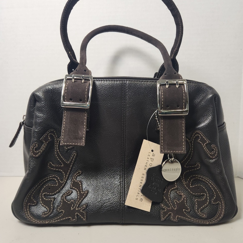 Apostrophe Genuine Leather Handbag Brown Suede Aplique NWT Adjustable